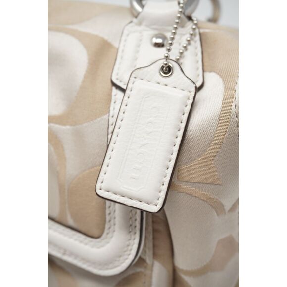 Coach Campbell Satchel Tan Signature and Ivory Leather Silver Tone - Picture 9 of 10